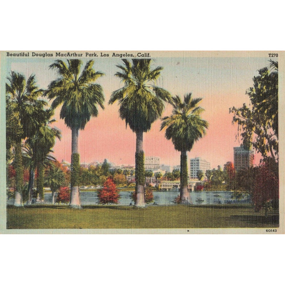 Vintage Douglas MacArthur Park Los Angeles California Linen Postcard T270 - Picture 1 of 2